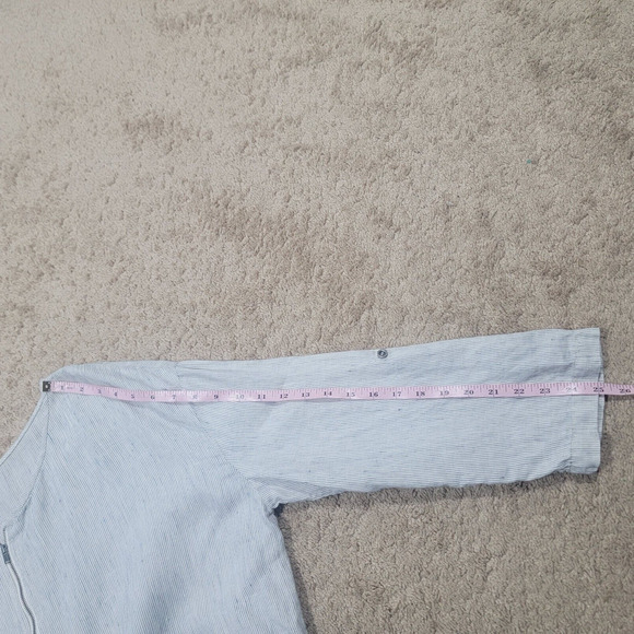 Eileen Fisher M Linen Striped Zip Top Roll Tab Sleeve Blouse - Picture 9 of 11